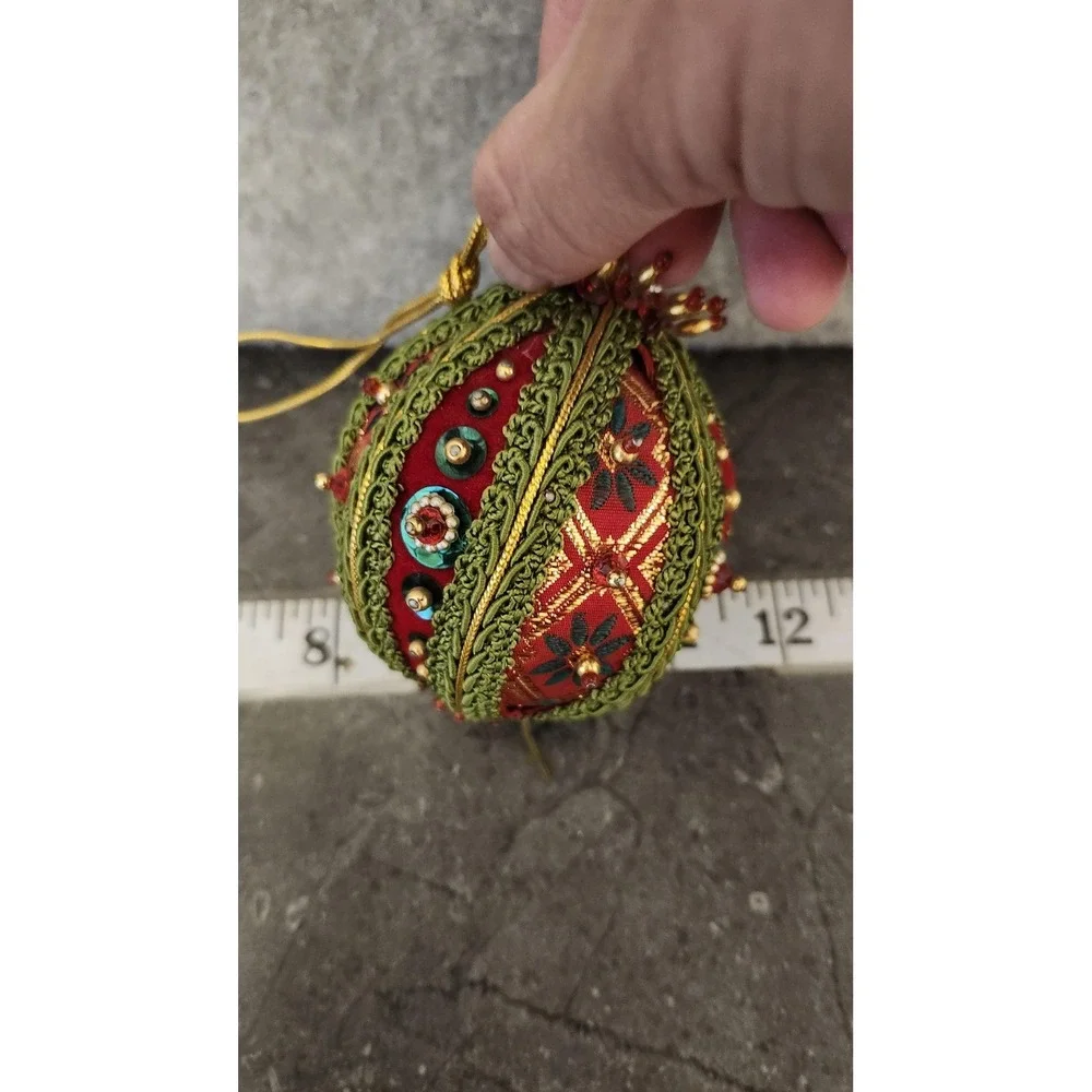 Handmade Beaded Sequin Christmas‎ Ornaments Set 3 Pink Red Multicolor Foam
